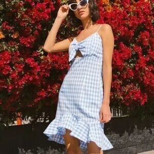 EUC Forever 21 Blue Gingham Midi Dress Medium